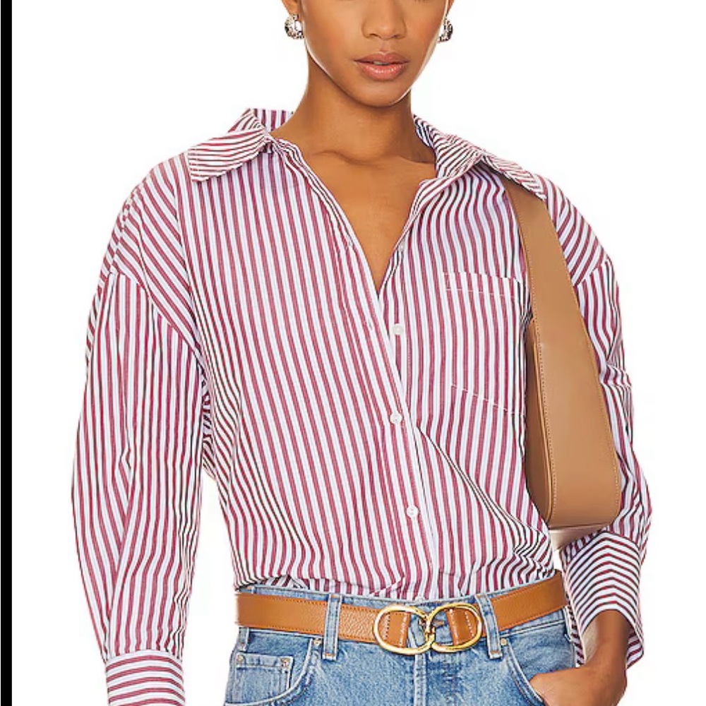 Anine Bing Mika Red and White Striped Button Down